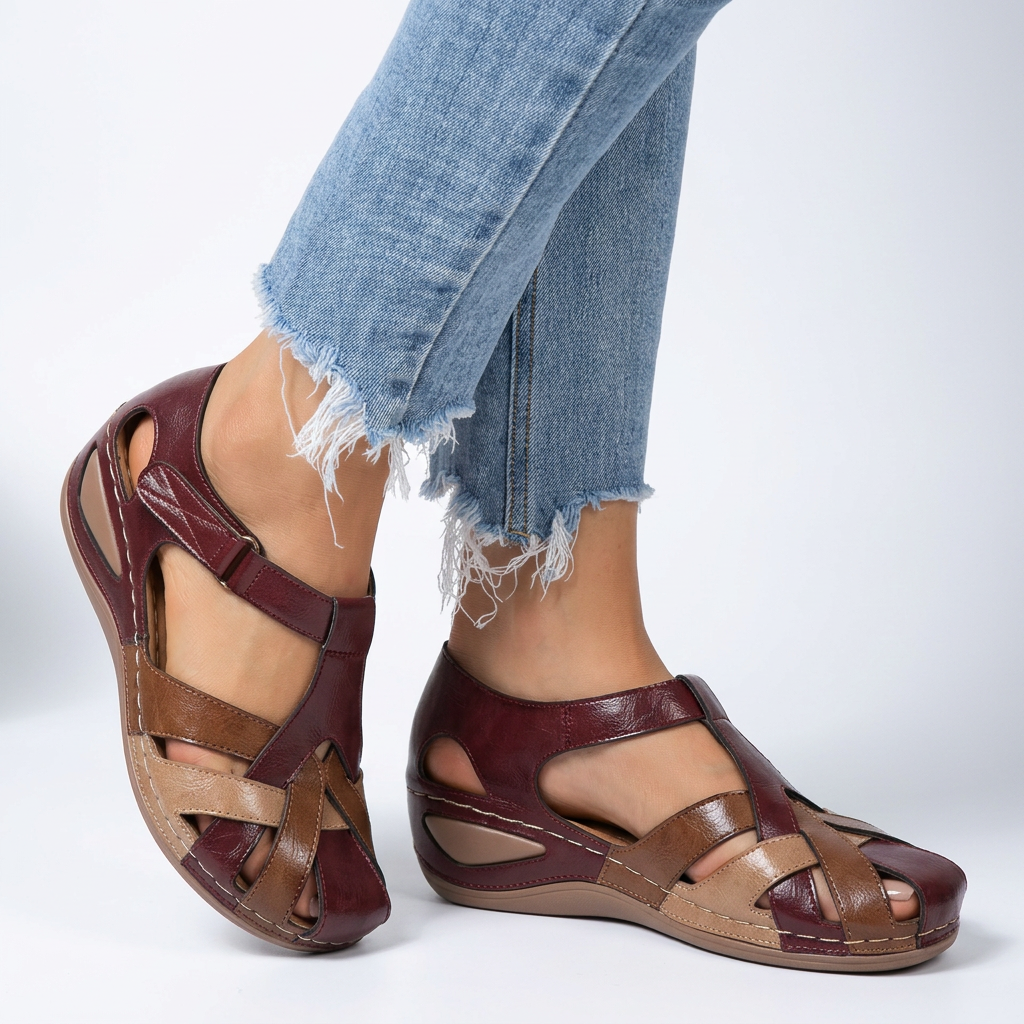 Mélandine™ — Natural Bohemian Two-Tone Woven Wedge Sandal