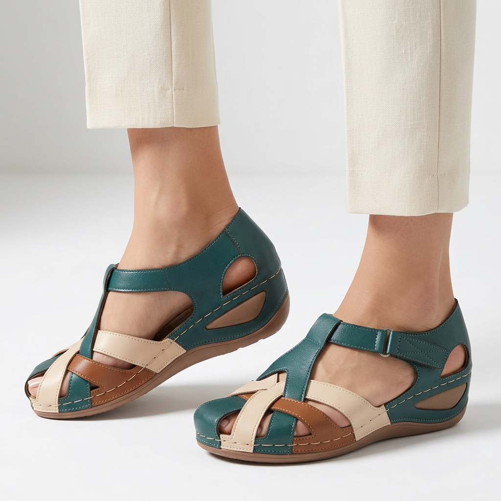 Mélandine™ — Natural Bohemian Two-Tone Woven Wedge Sandal