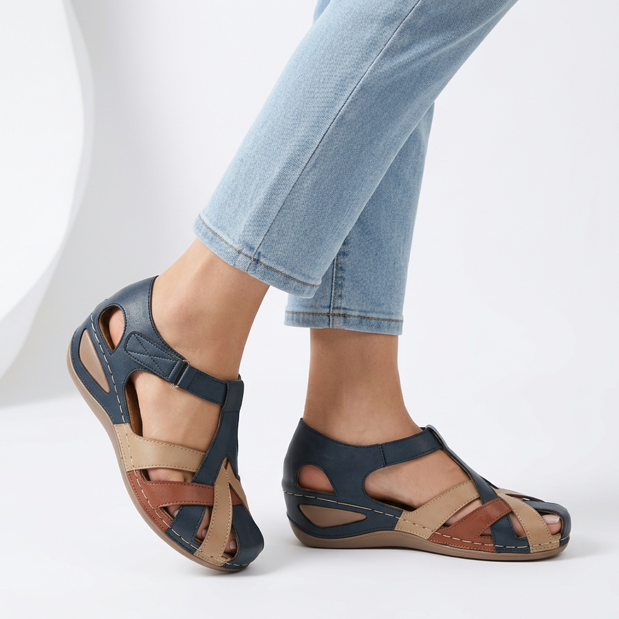 Mélandine™ — Natural Bohemian Two-Tone Woven Wedge Sandal