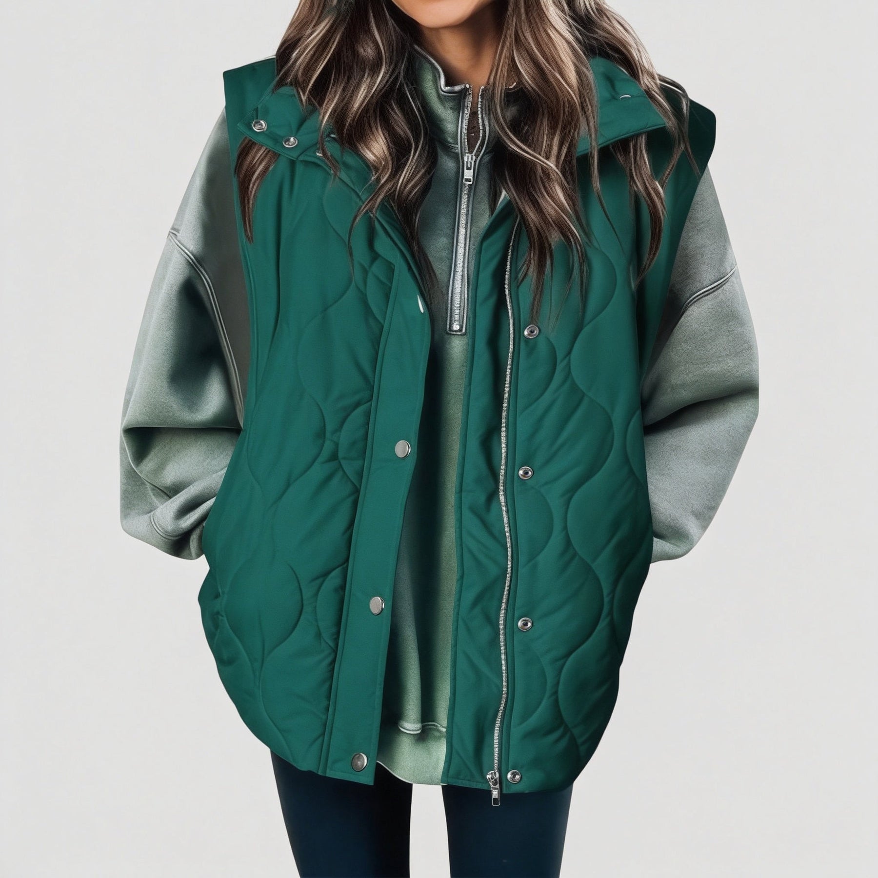Channon | Women's Puffer Vest Quilted Zip Up Snap Button Sleeveless Coat