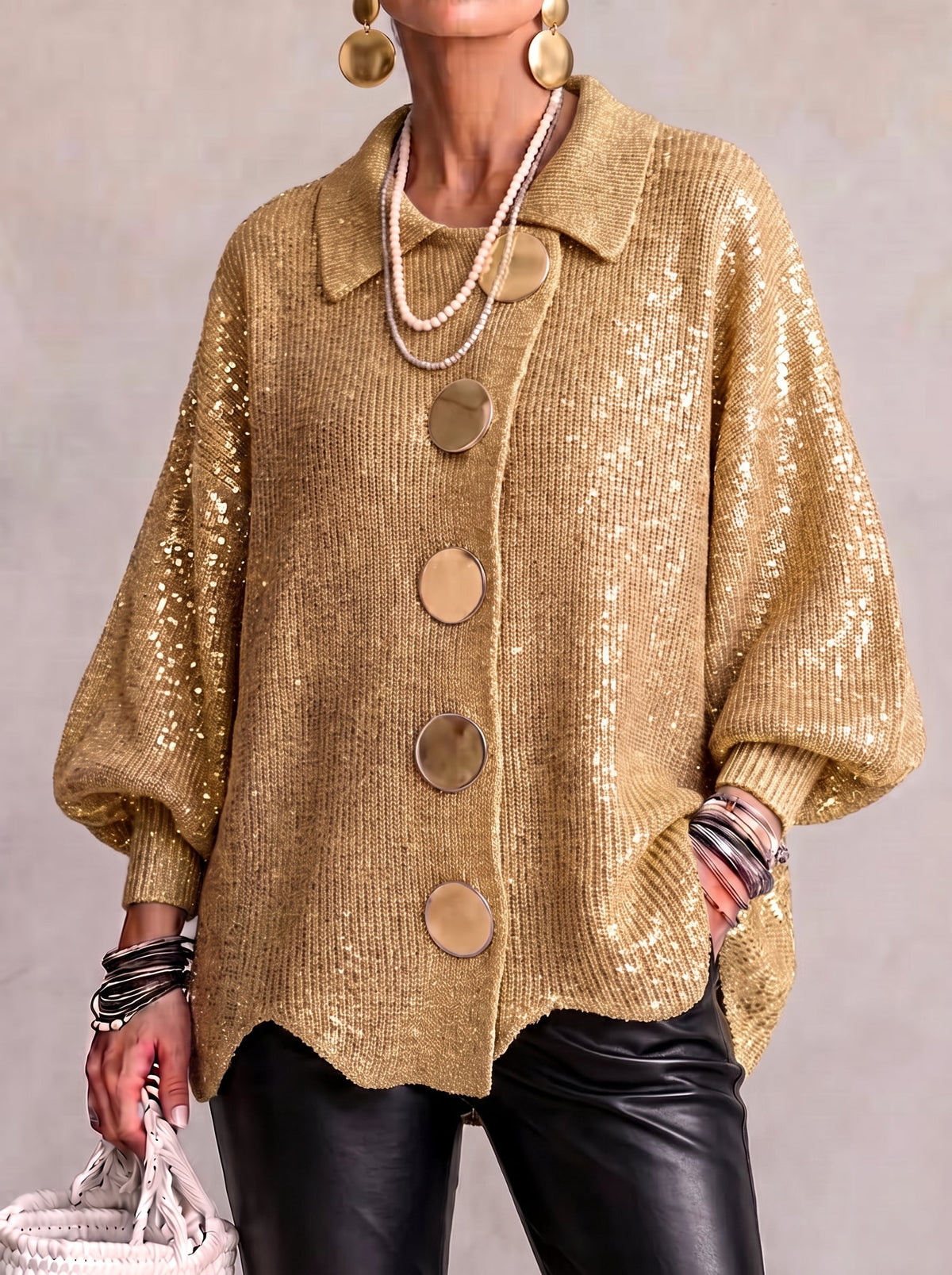 Isabel | Oversized Collared Cardigan With Large Metal Buttons