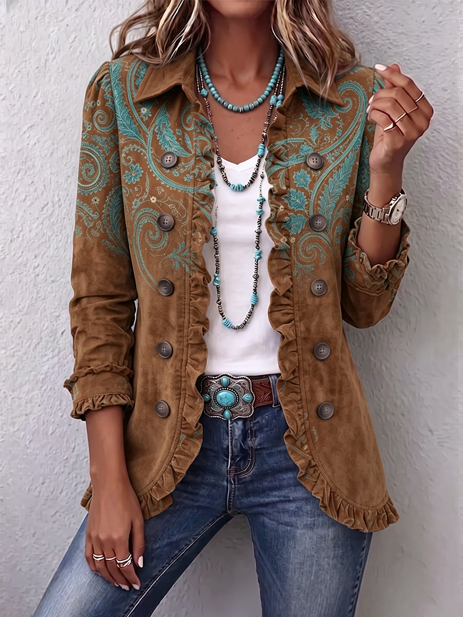 Goldenridge™ Paisley Print Ruffled Jacket