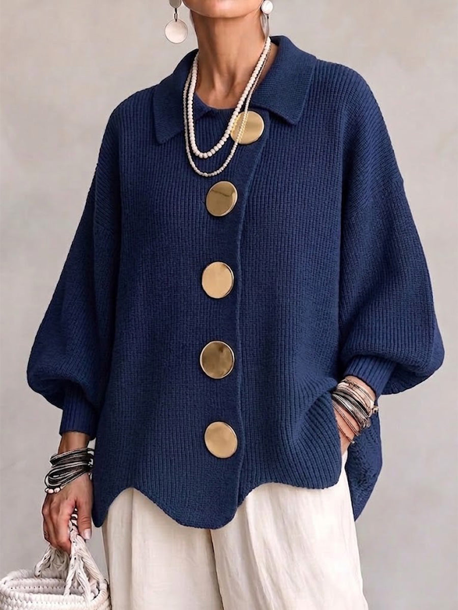 Isabel | Oversized Collared Cardigan With Large Metal Buttons