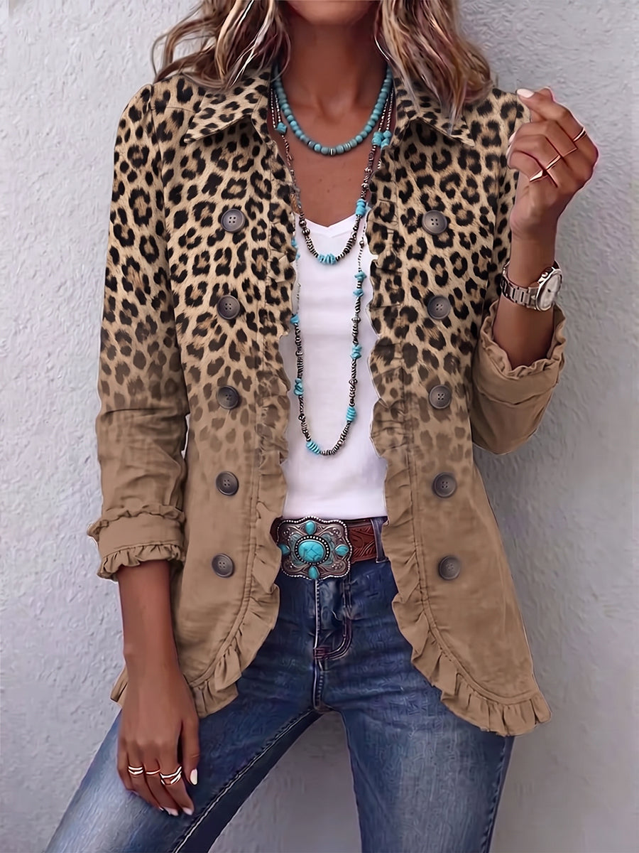 Tawny™ | Retro Leopard Gradient Ruffle Jacket