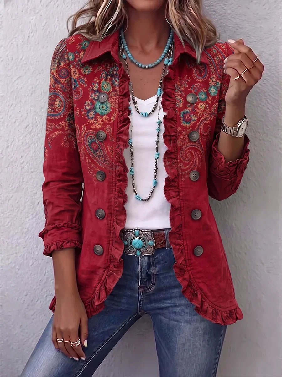Fayrene™ | Bohemian-Inspired Paisley Ruffle Jacket