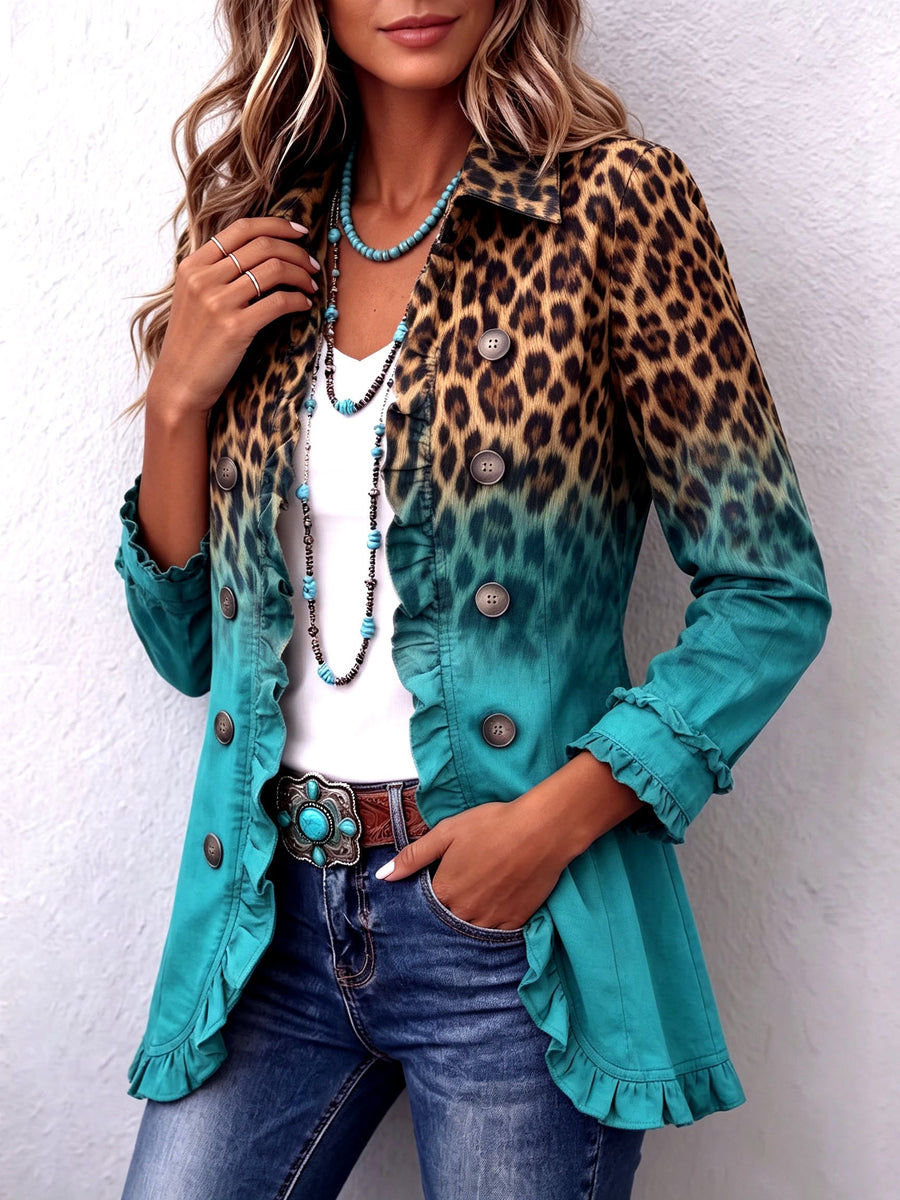 Elspeth™ Leopard Ombre Ruffled Blazer Jacket