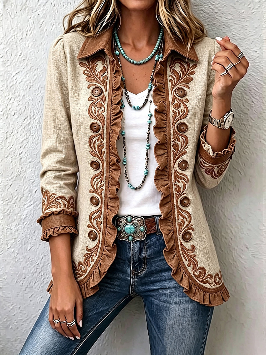 Dawncroft™ | Retro Bohemian Floral Ruffle Jacket
