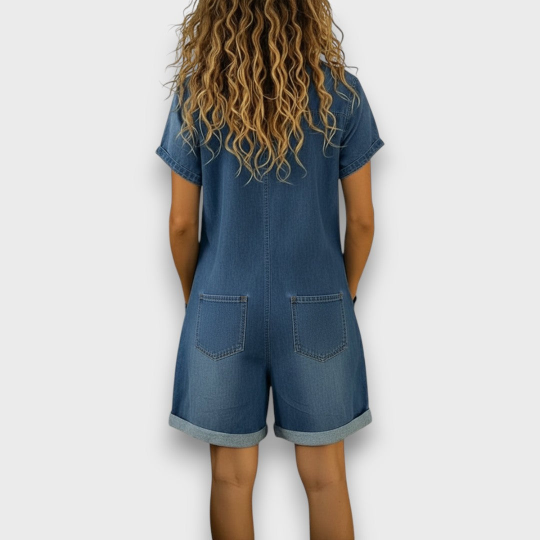 Saylor | Retro-Inspired Short Denim Look Cotton Overalls
