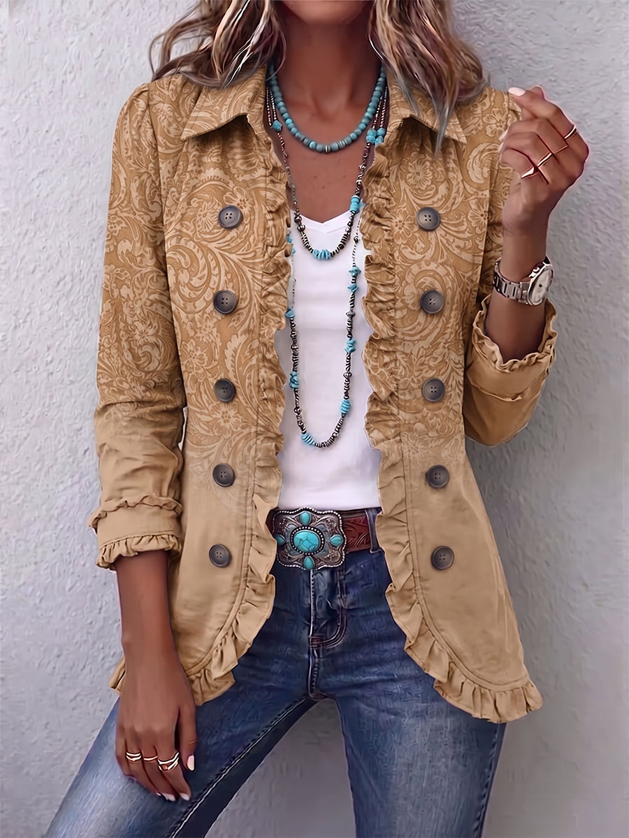 Crestelle™ | Ruffled Jacket with Western Pattern Print