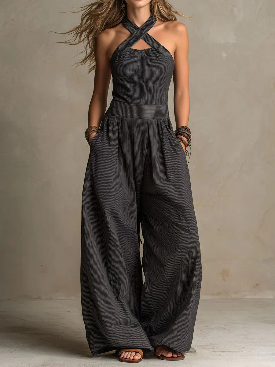 Madeline - Elegant Cross-Neck Linen Jumpsuit
