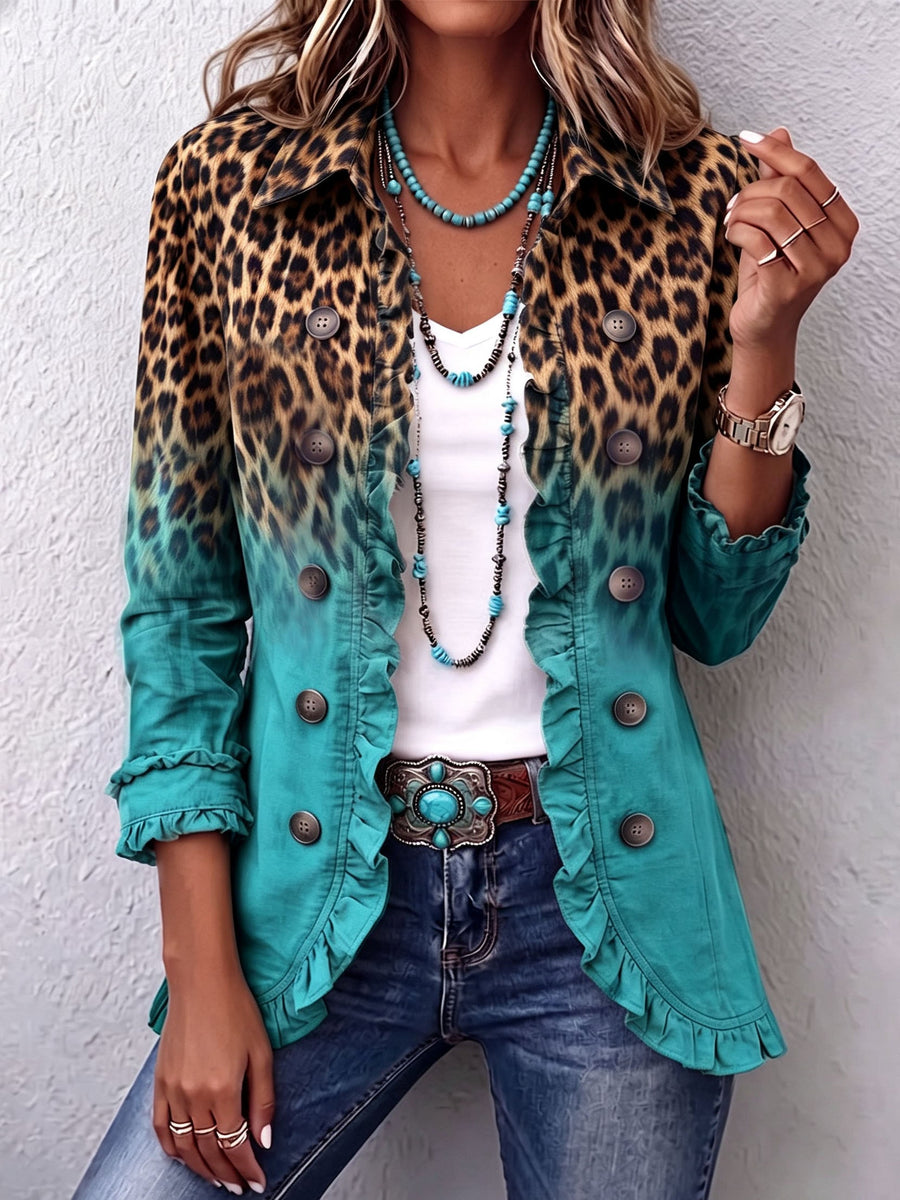 Elspeth™ Leopard Ombre Ruffled Blazer Jacket