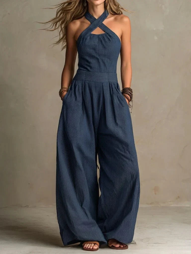 Madeline - Elegant Cross-Neck Linen Jumpsuit