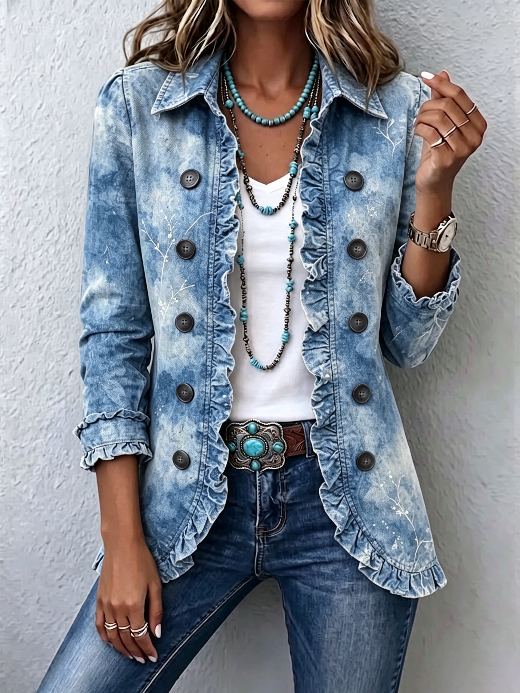 Jemison™ | Vintage Botanical Print Ruffle Jacket in Boho-Style Gradient