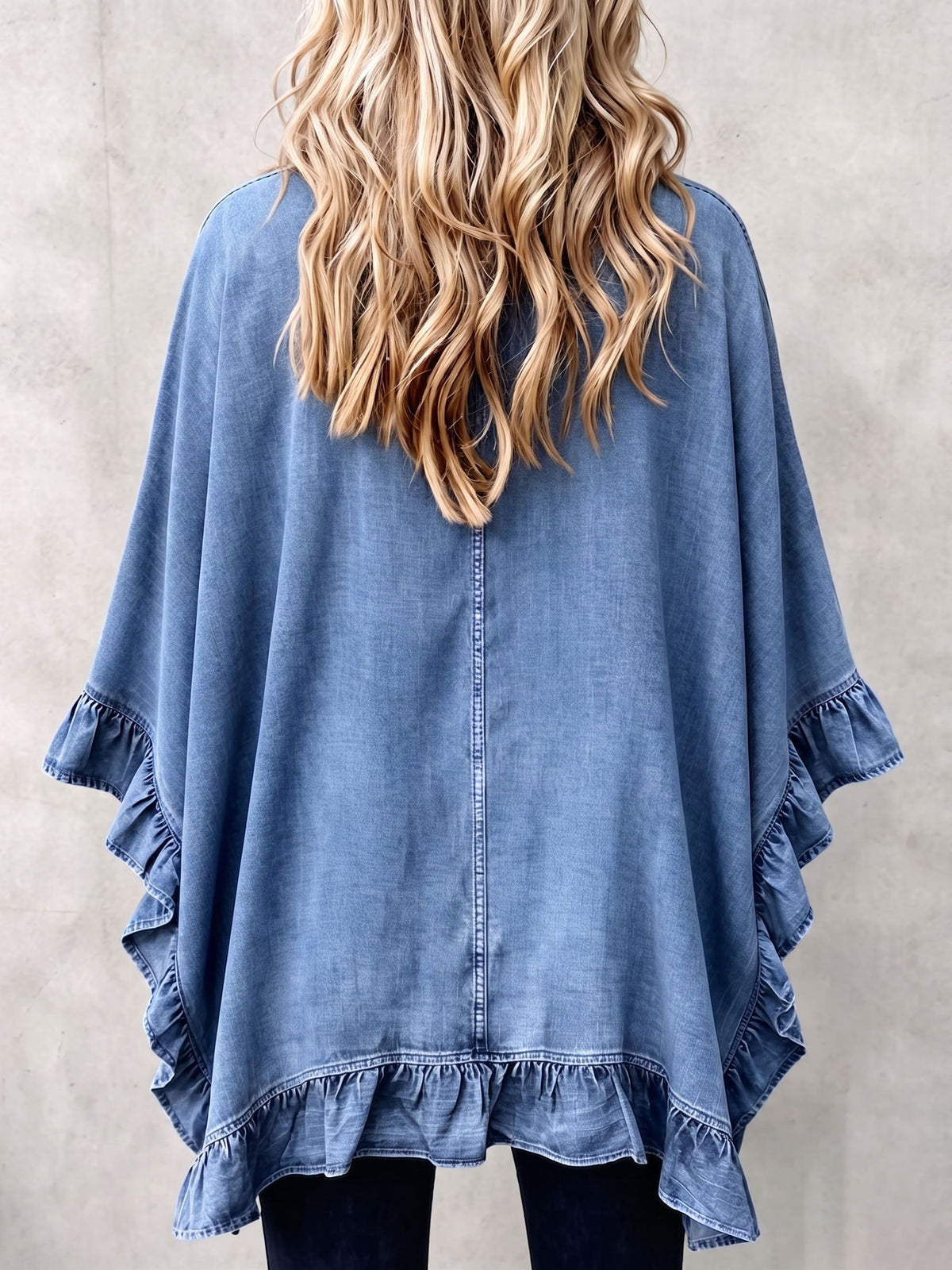 Corinne | Stylish Boho Denim Cardigan with Ruffle Trim