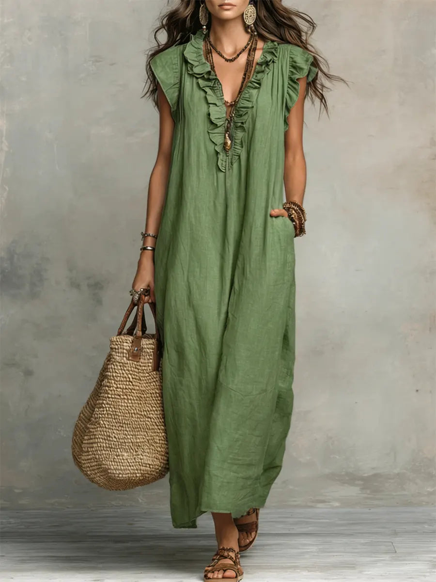 Camellia | Long Linen & Cotton Bohemian Dress
