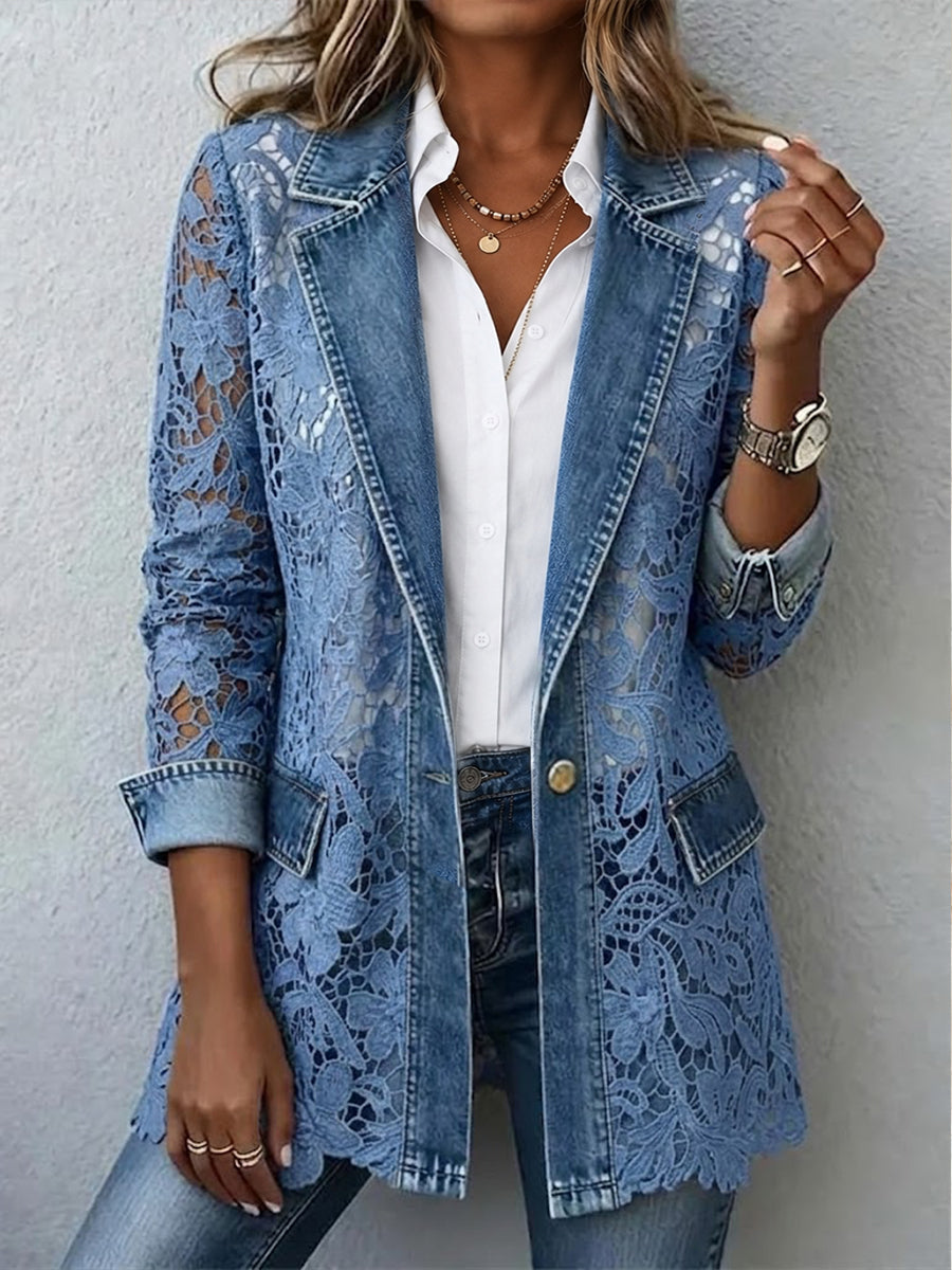 Lacinda™ Floral Lace Panel Blazer Jacket