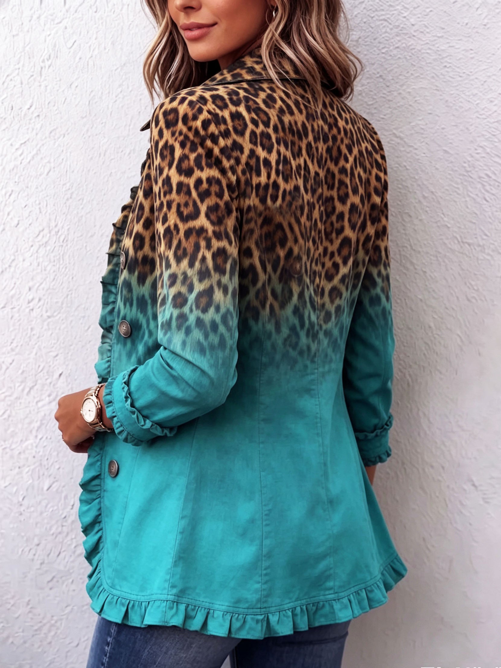 Elspeth™ Leopard Ombre Ruffled Blazer Jacket