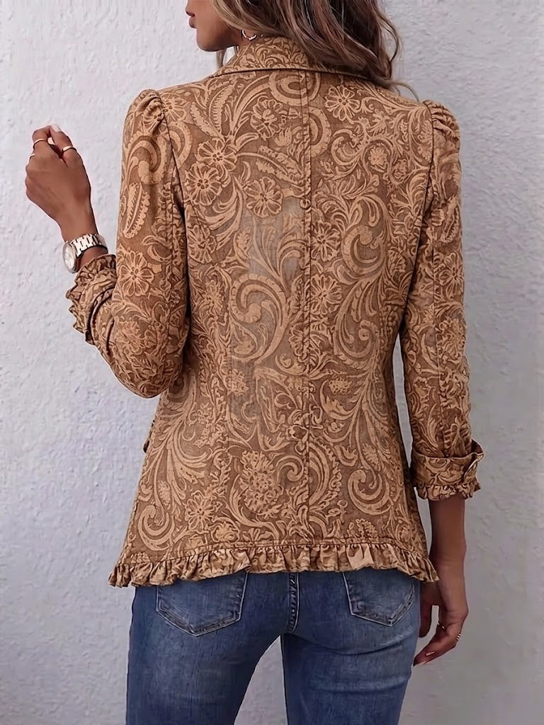 Vyclara™ | Retro Bohemian Floral Ruffle Jacket