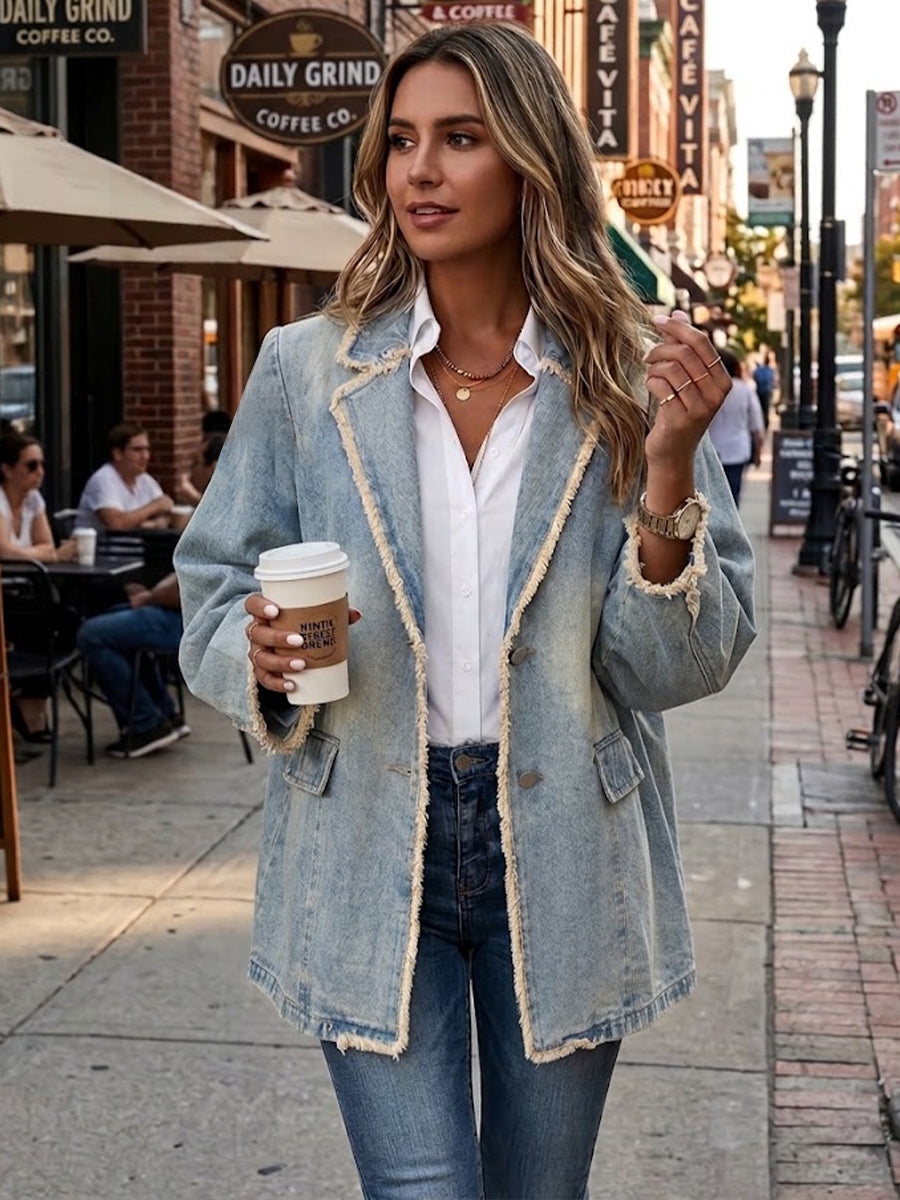 Dionne™ | Oversized Vintage-Inspired Blazer with Raw Edges