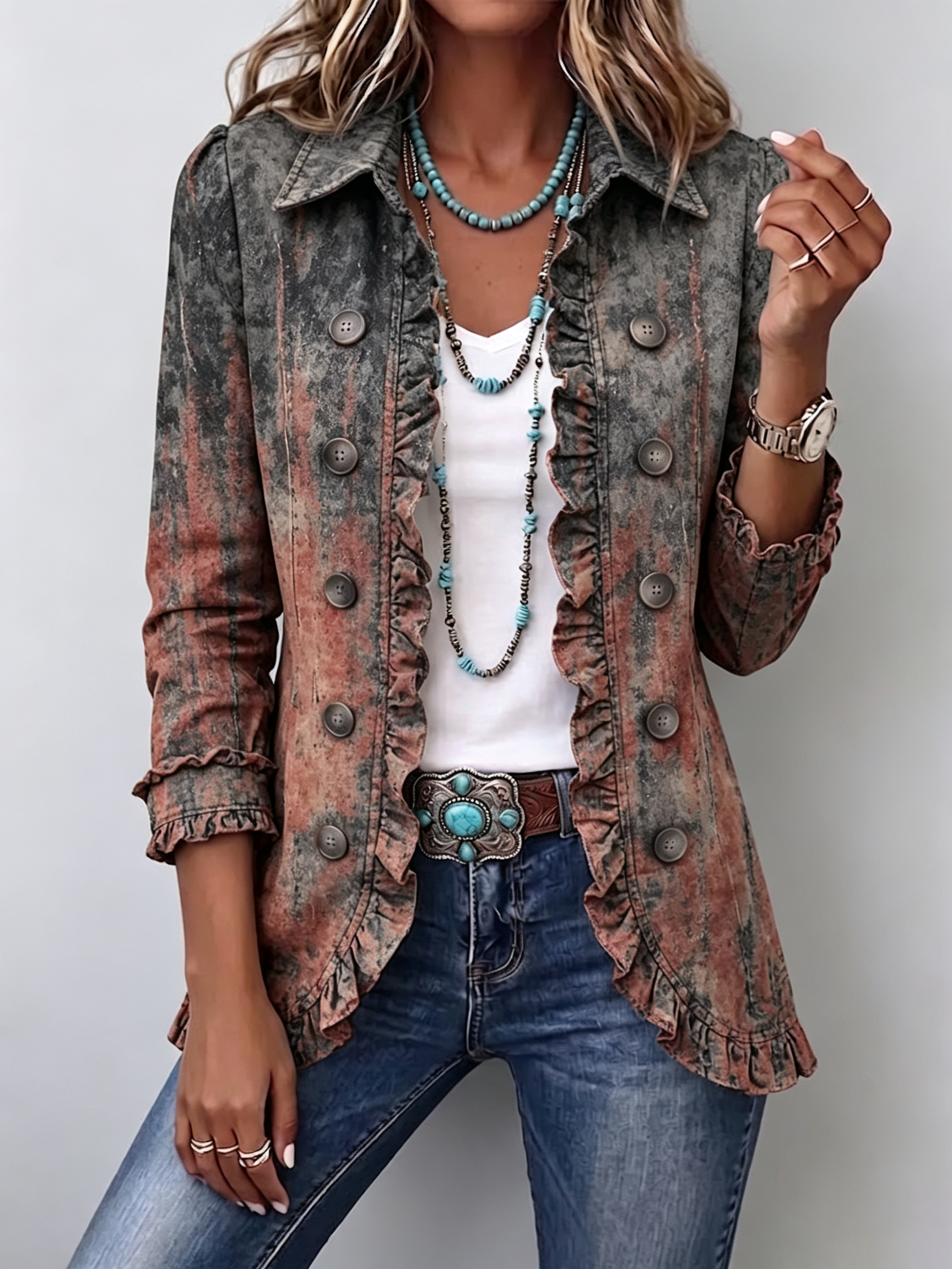 Bristow™ | Retro Gradient Textured Ruffle Jacket