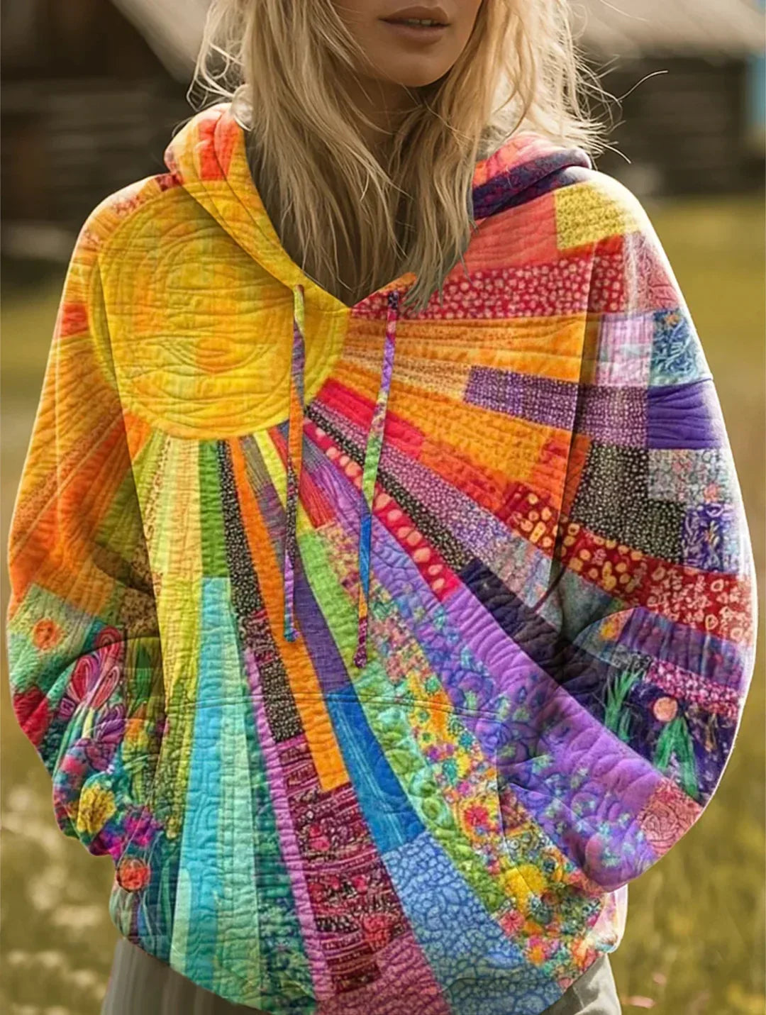 Jennifer| Bohemian Multicolor Patchwork Hoodie