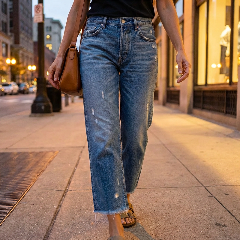 Aberjean™ | Vintage-Inspired Cropped Straight Leg Jeans