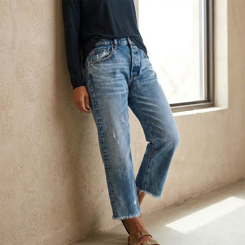 Aberjean™ | Vintage-Inspired Cropped Straight Leg Jeans